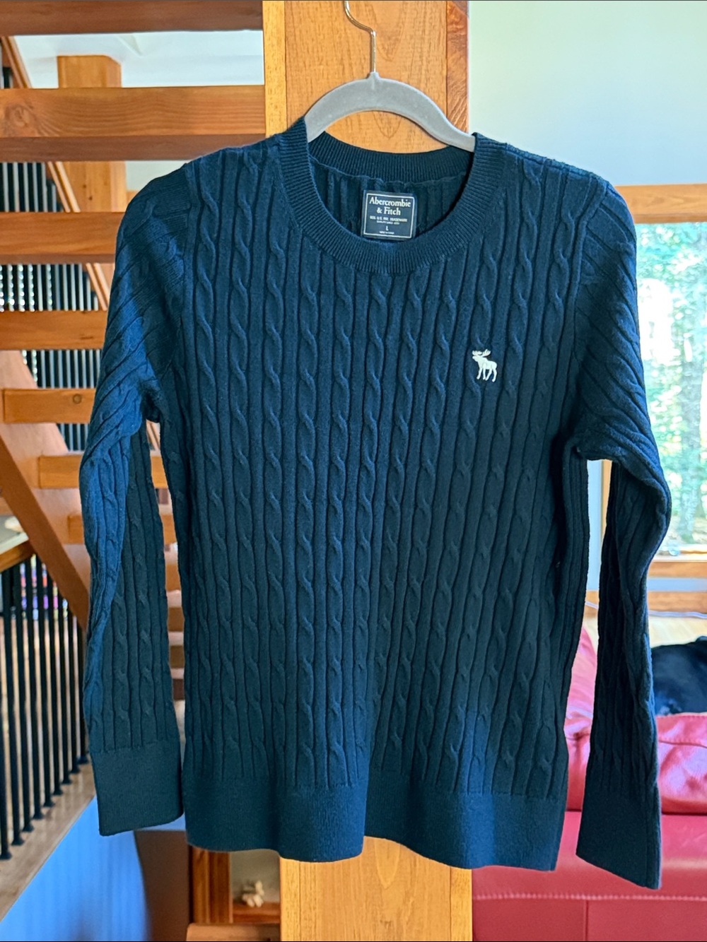 NWOT Abercrombie & Fitch Navy Cable-Knit Icon Crew Sweater size Large